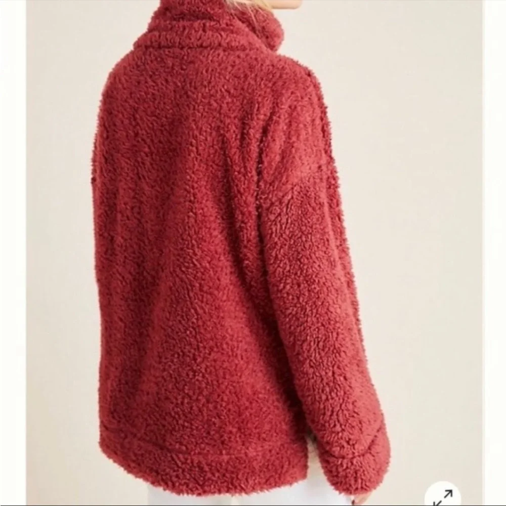 NWT Anthropologie Annette Sherpa Pullover Sweater 1/4 zip Cozy w/pockets XL